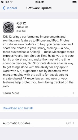 Instalación de iOS 12