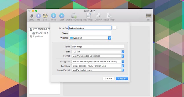 cómo ocultar archivos usando la utilidad de disco en mac