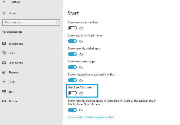 Cómo utilizar la pantalla completa de inicio en Windows 10 2