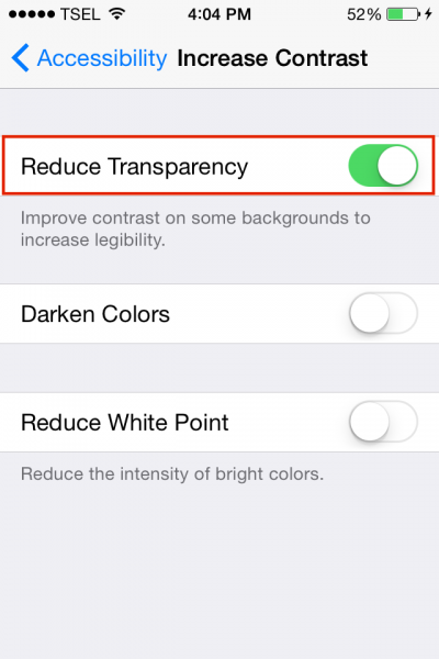 Cómo desactivar el efecto de translucidez en iPhone o iPad
